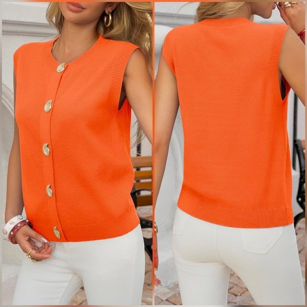 💬☔️🔥🅰️NWT Orange Sweater Knit Sleeveless Top Small